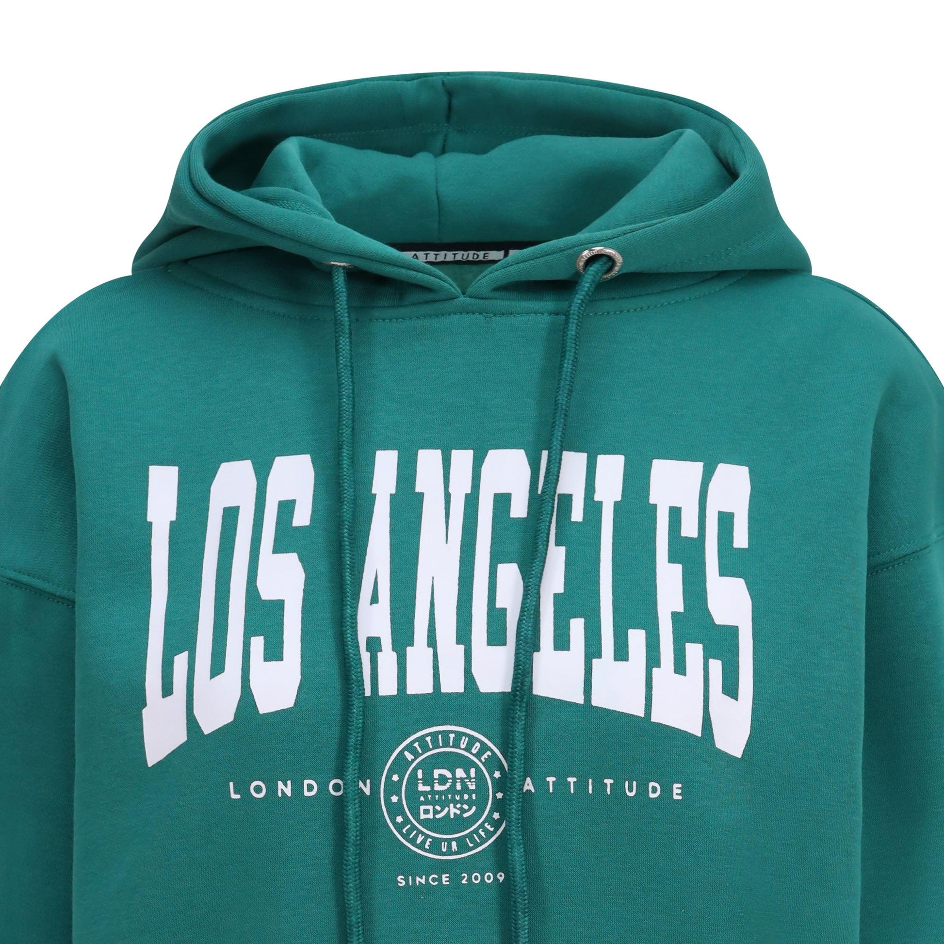 Women's Relaxed Fit "Los Angeles" Printed Hoodie Green - London Attitude