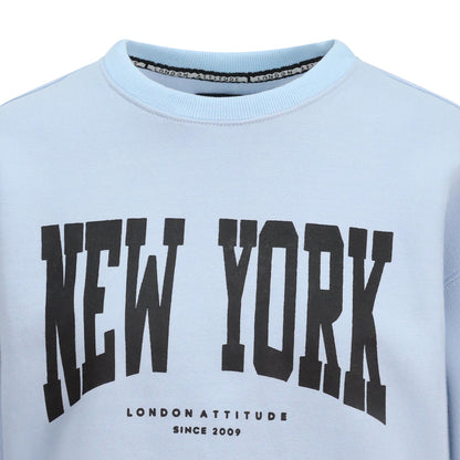 Women's Relaxed Fit New York Printed Sweatshirt Sky Blue - London Attitude