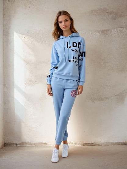 Women's High-Waist Joggers with Logo Print Sky Blue - London Attitude