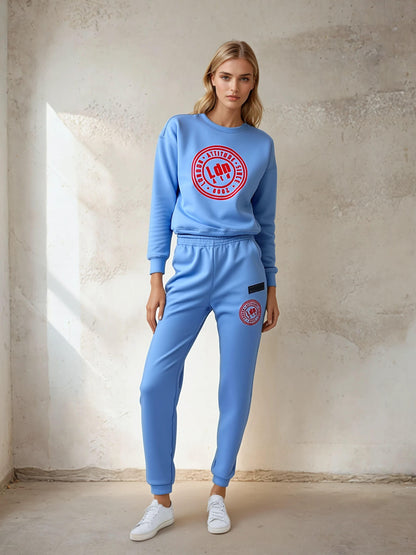 Women's Relaxed Fit Logo Printed Sweatshirt Sky Blue - London Attitude