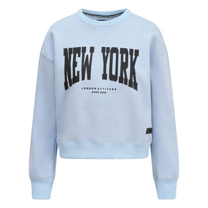 Women's Relaxed Fit New York Printed Sweatshirt Sky Blue - London Attitude