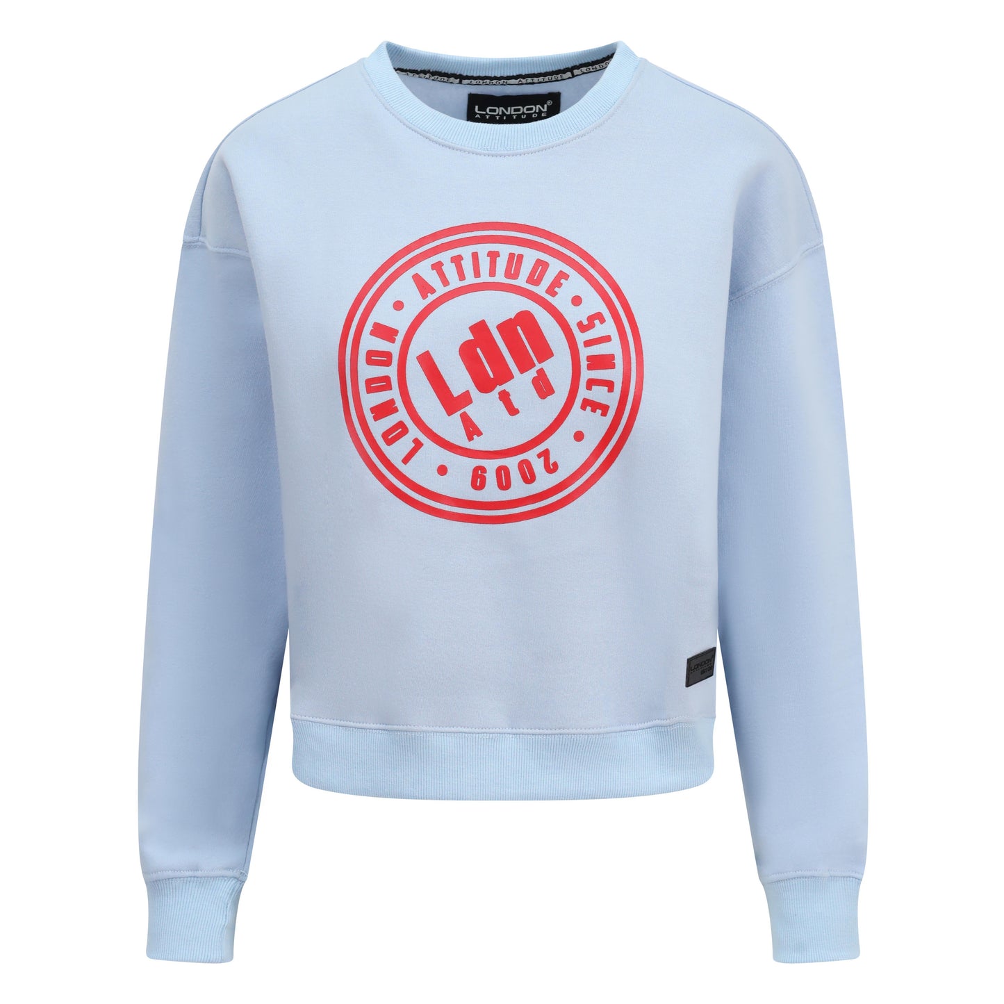 Women's Relaxed Fit Logo Printed Sweatshirt Sky Blue - London Attitude