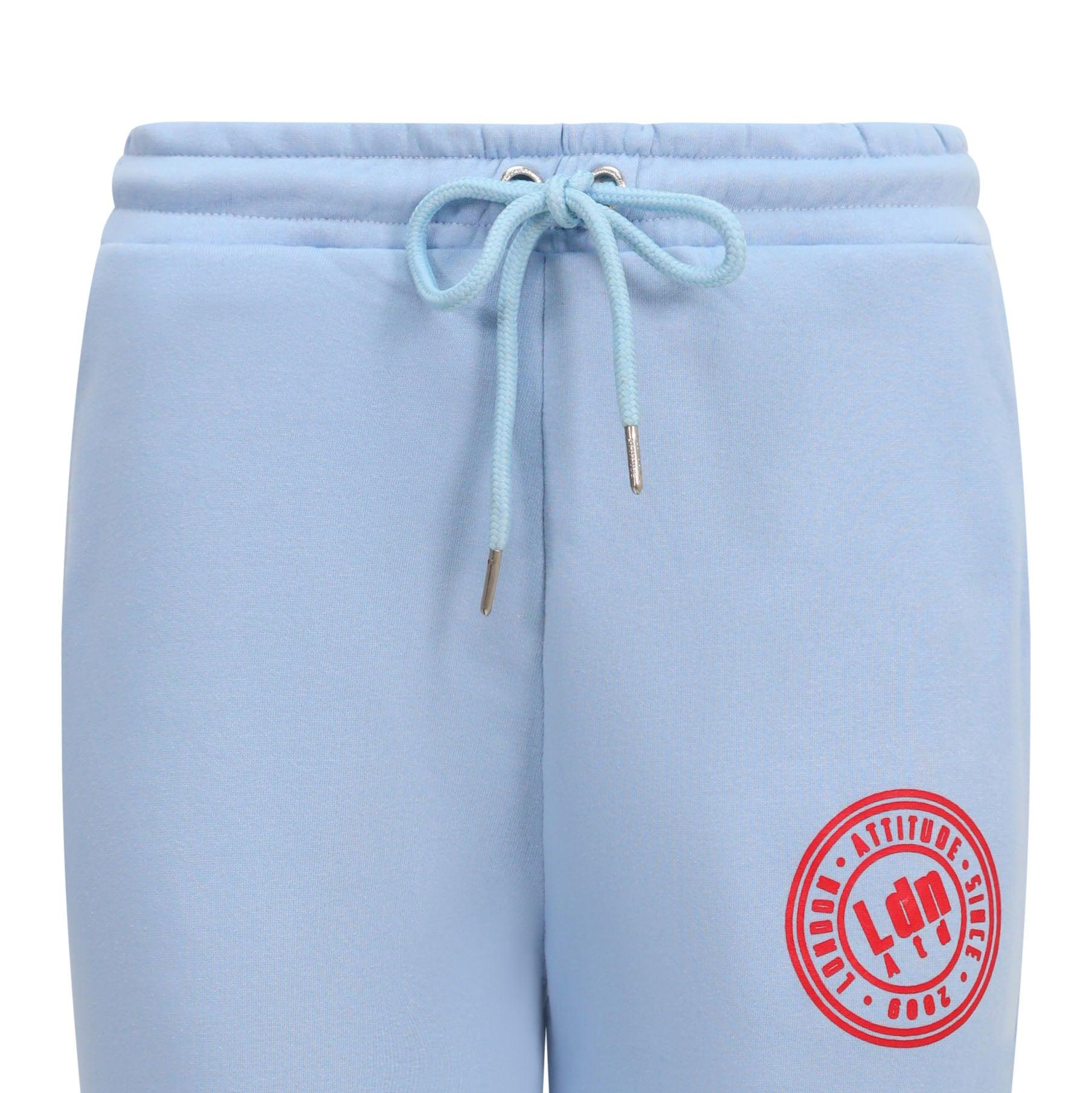 Women's High-Waist Joggers with Logo Print Sky Blue - London Attitude