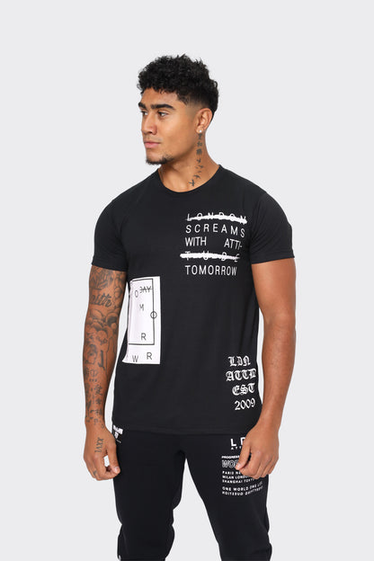 London Attitude 'London Screams with Attitude Tomorrow' Graphic T-Shirt in Black