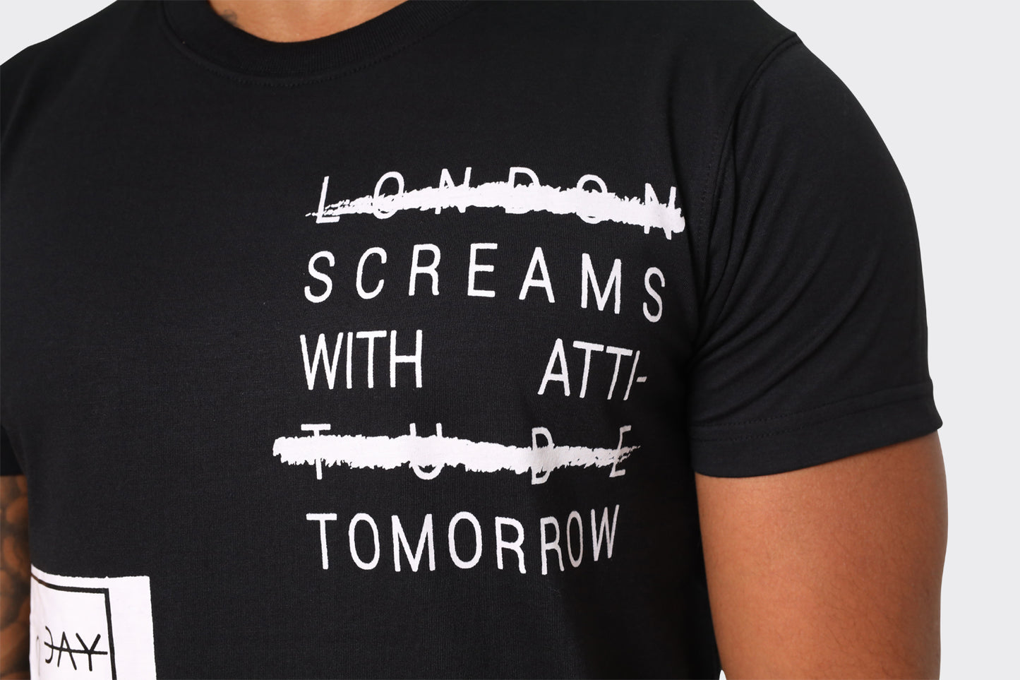 London Attitude 'London Screams with Attitude Tomorrow' Graphic T-Shirt in Black