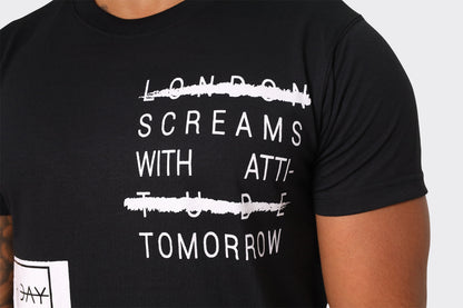 London Attitude 'London Screams with Attitude Tomorrow' Graphic T-Shirt in Black