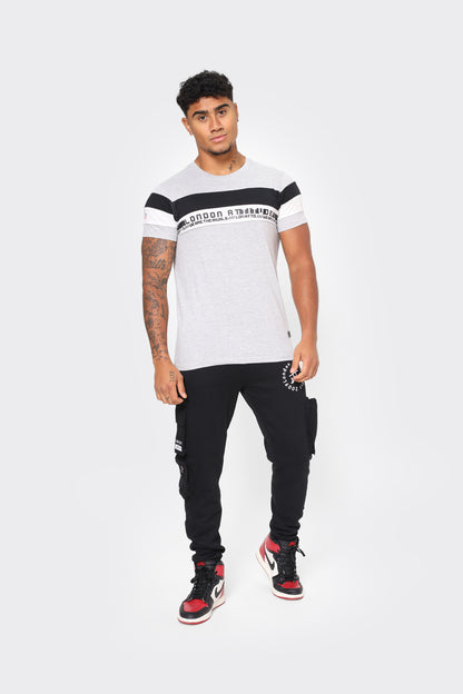 Men's Grey London Attitude T-Shirt with Stripe Graphic