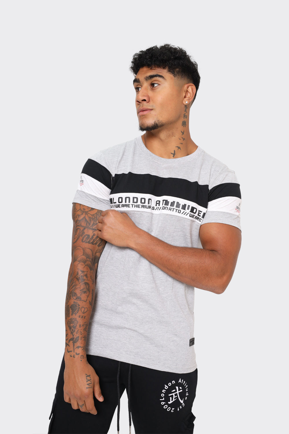 Men's Grey London Attitude T-Shirt with Stripe Graphic