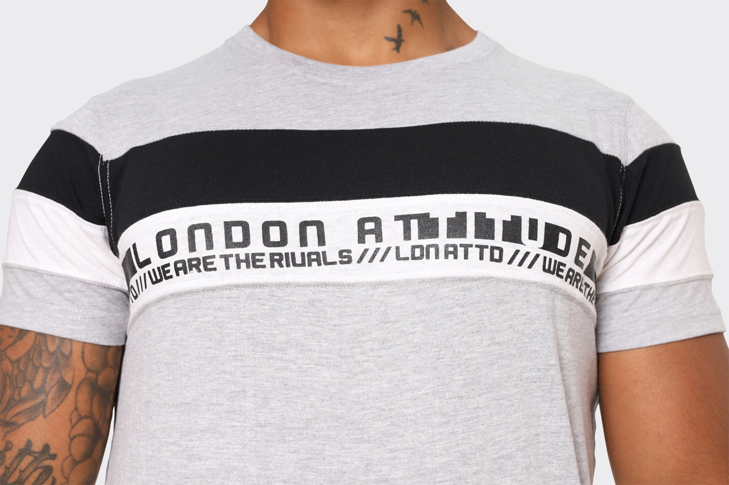 Men's Grey London Attitude T-Shirt with Stripe Graphic