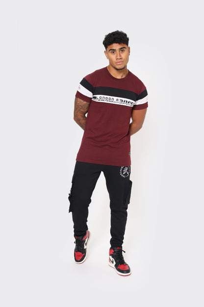 Men's Burgundy London Attitude T-Shirt with Stripe Graphic