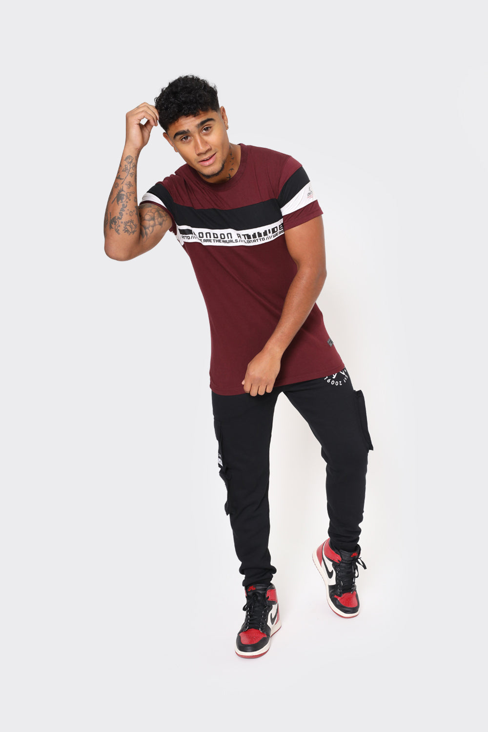 Men's Burgundy London Attitude T-Shirt with Stripe Graphic