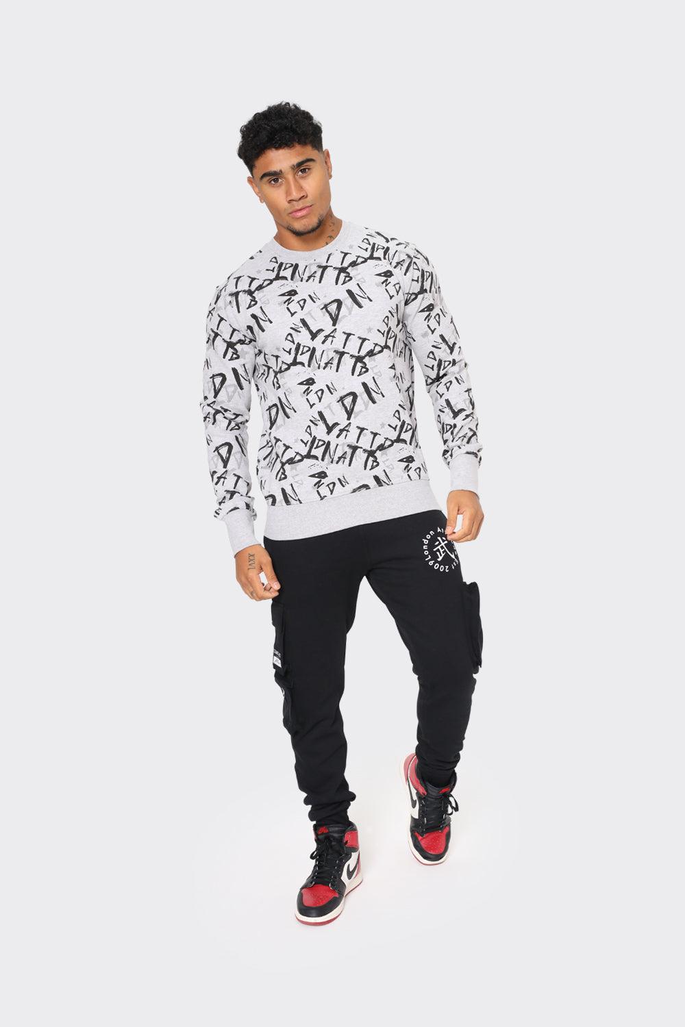 Men's  All-Over Print Sweatshirt with "LDN ATD" Graphic - London Attitude