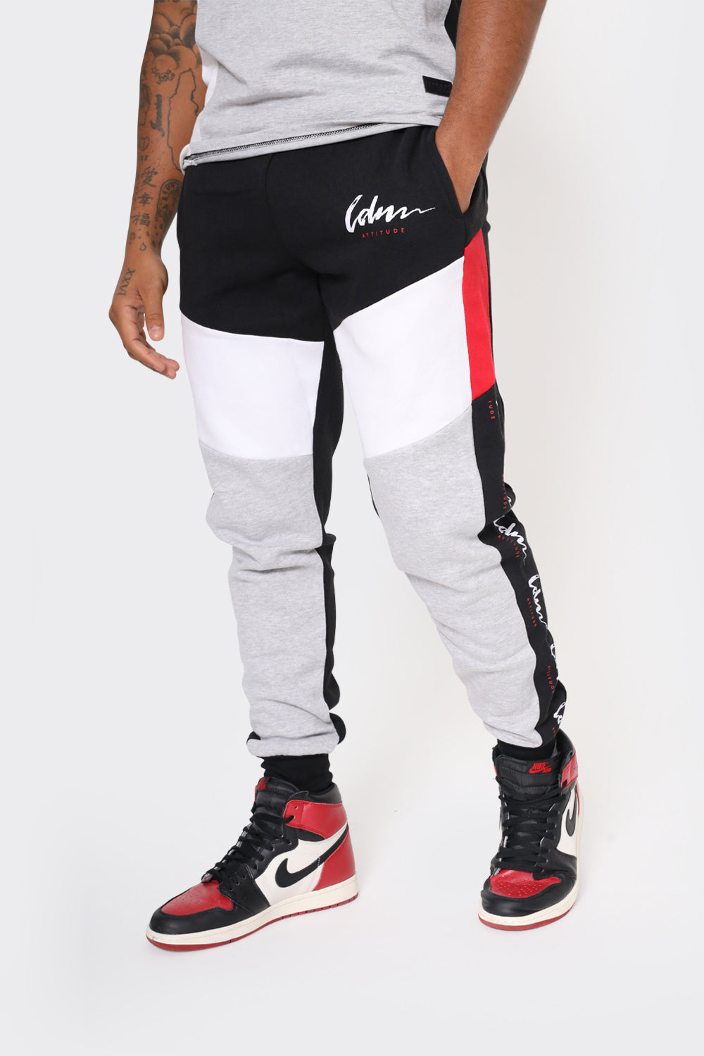 Men's Colour Block Joggers in Red, Grey & Black