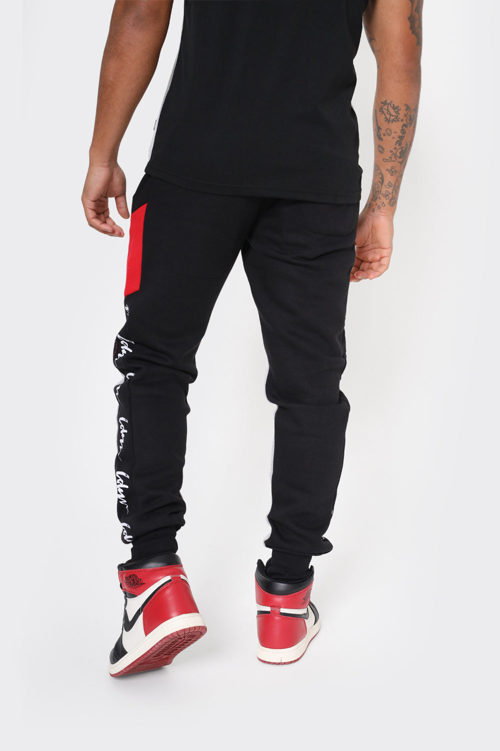 Men's Colour Block Joggers in Red, Grey & Black