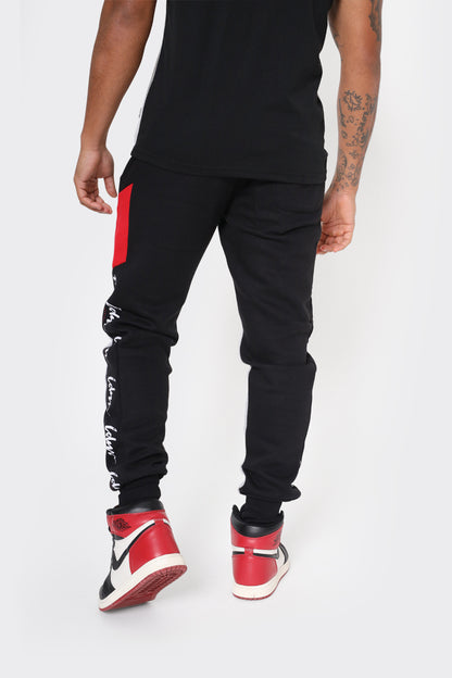 Men's Colour Block Joggers in Red, Grey & Black