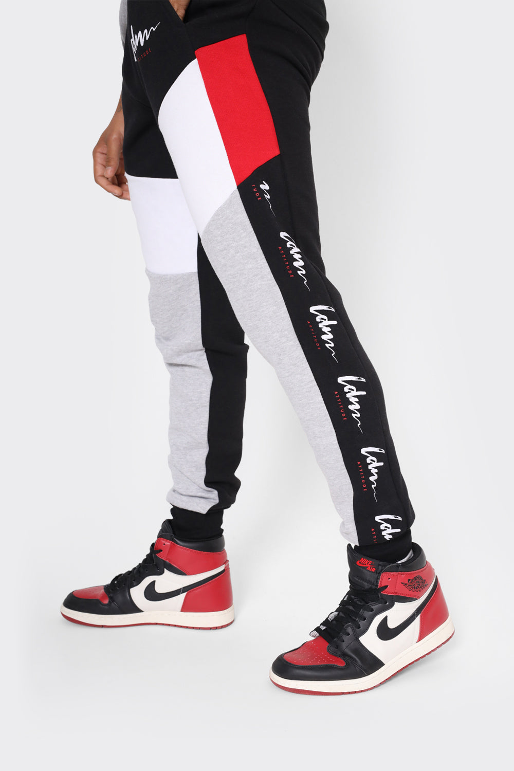 Men's Colour Block Joggers in Red, Grey & Black