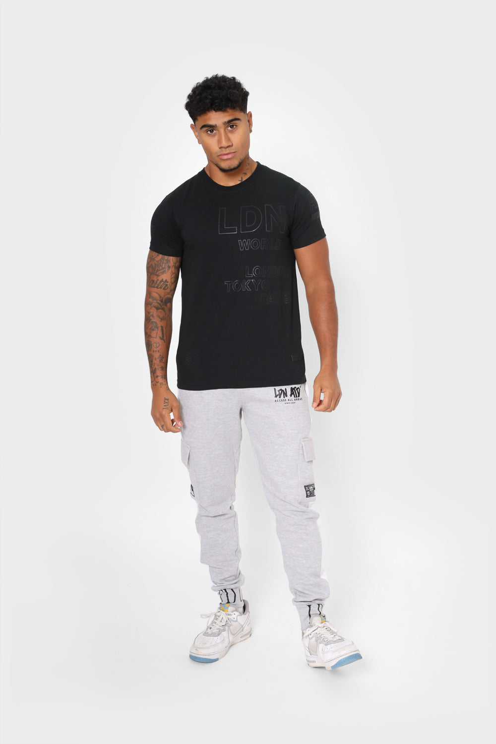 LDN Attitude Embossed Print T-Shirts in Black