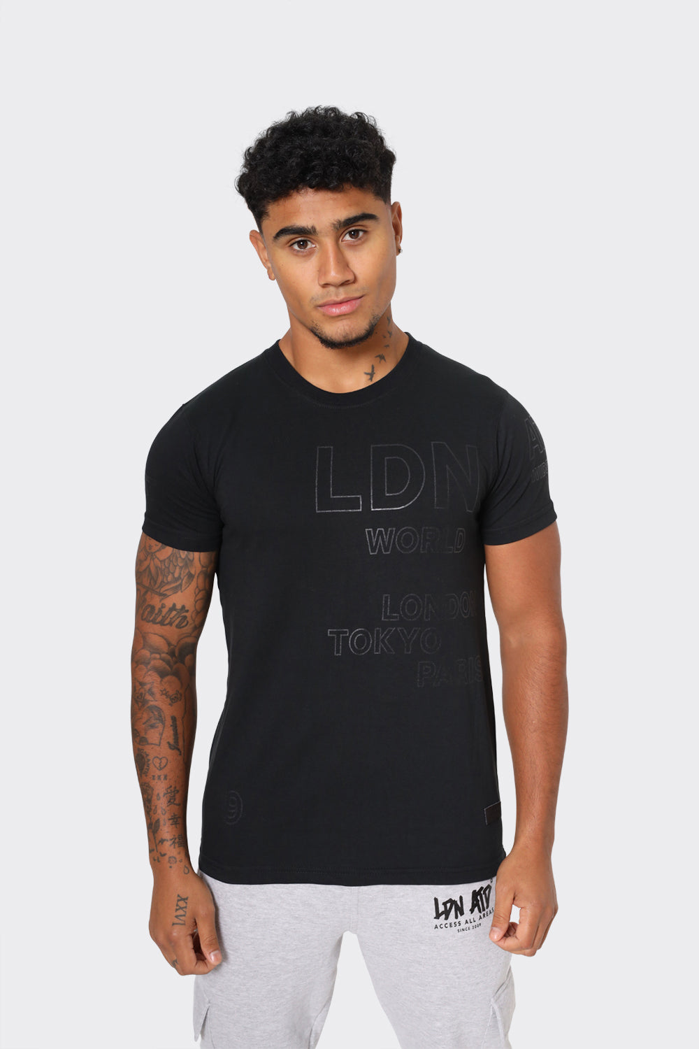 LDN Attitude Embossed Print T-Shirts in Black