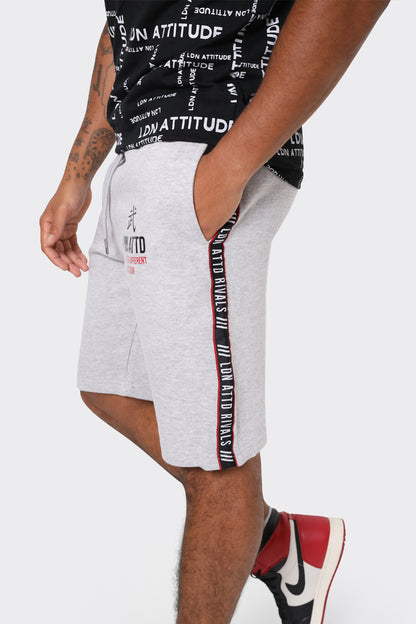 Mens Grey Athletic Shorts with Side Stripe and Bold LDN ATTD Print