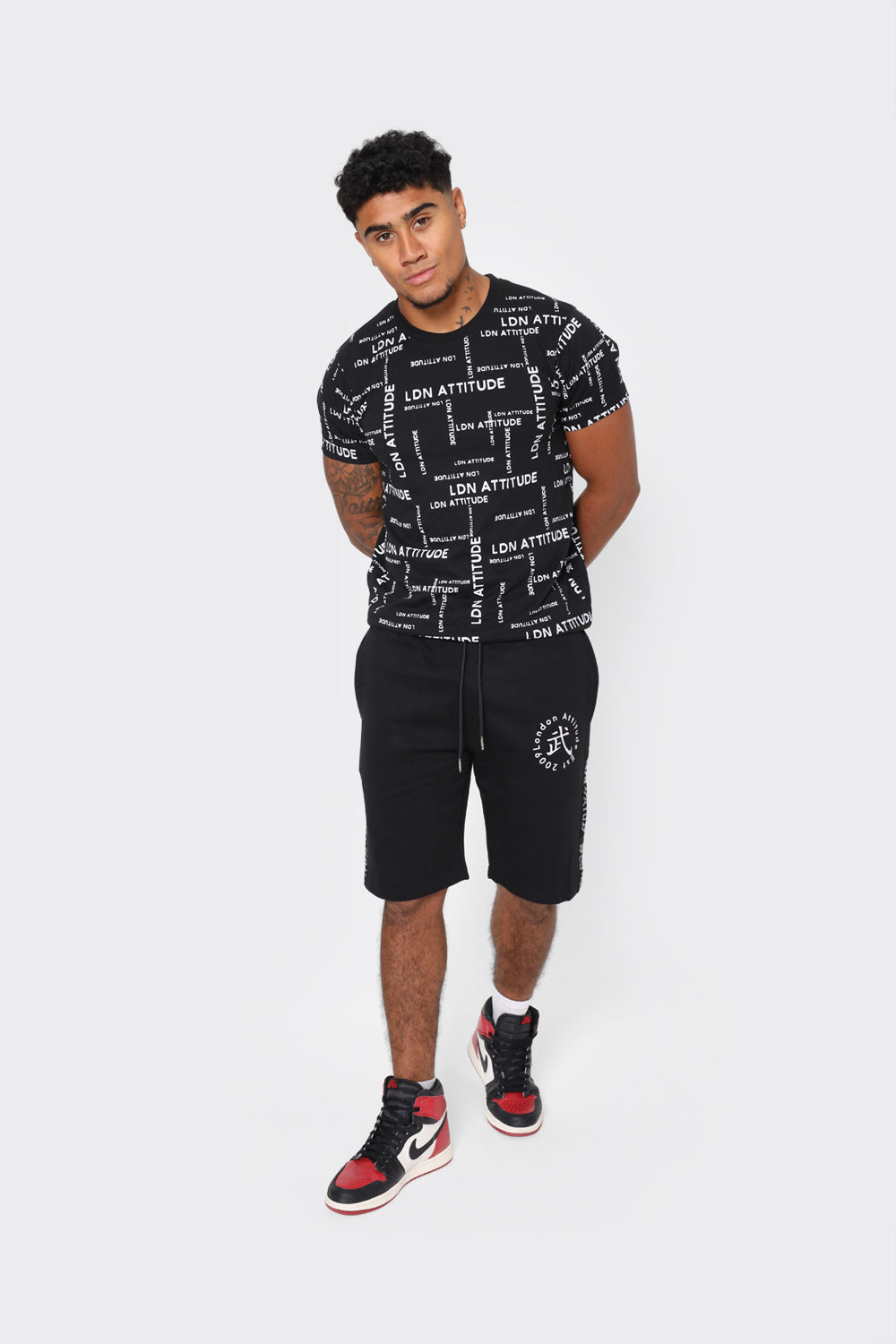 London Attitude Men's Black Cargo Shorts with Logo Detailing