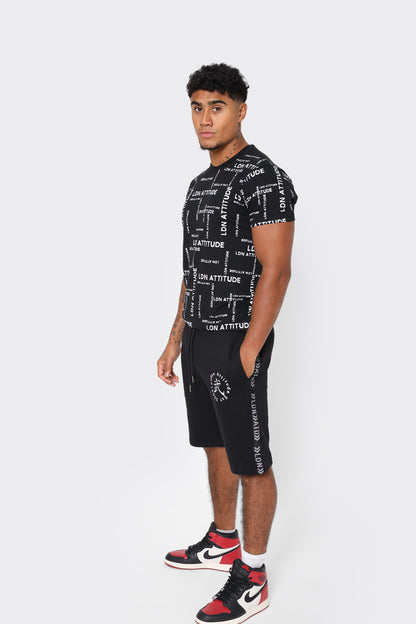 London Attitude Men's Black Cargo Shorts with Logo Detailing