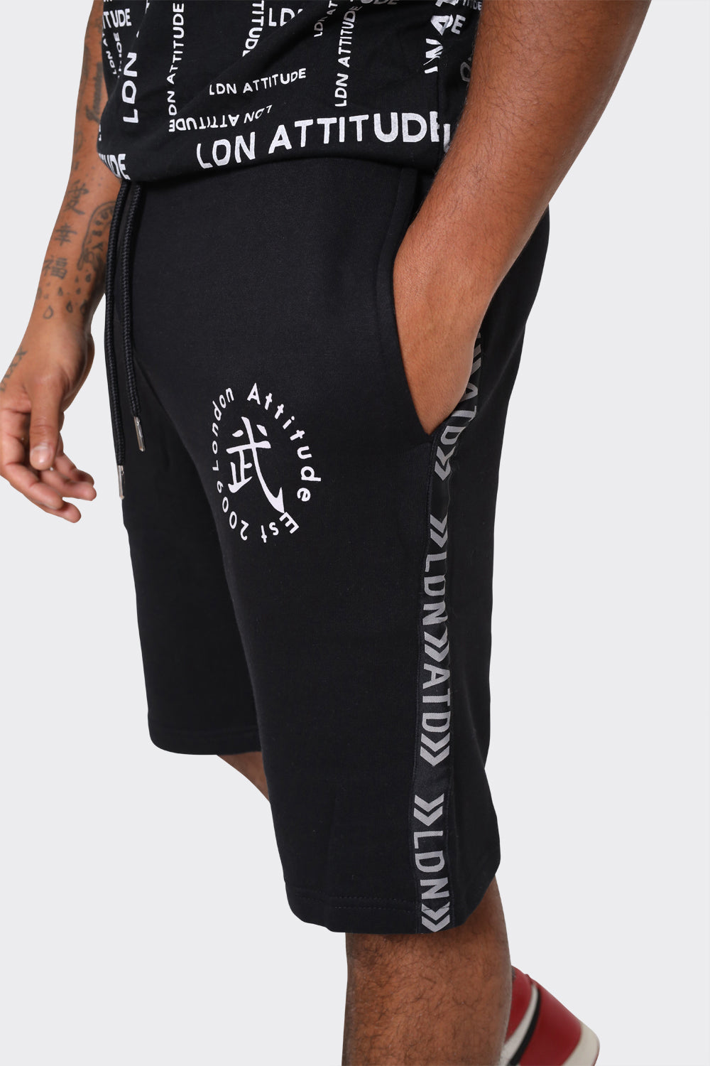 London Attitude Men's Black Cargo Shorts with Logo Detailing