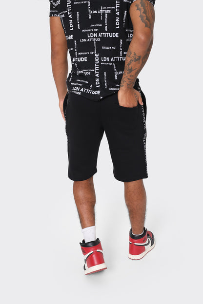 London Attitude Men's Black Cargo Shorts with Logo Detailing