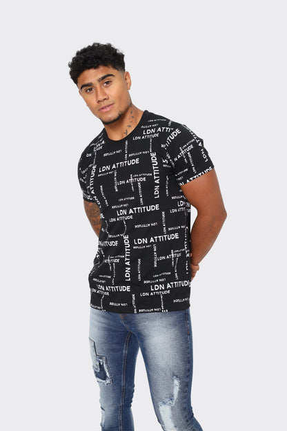 LDN Attitude All-Over Print Men's T-Shirt  in Black