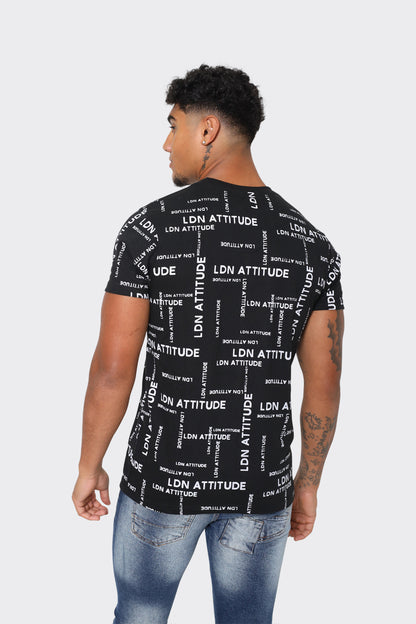 LDN Attitude All-Over Print Men's T-Shirt  in Black