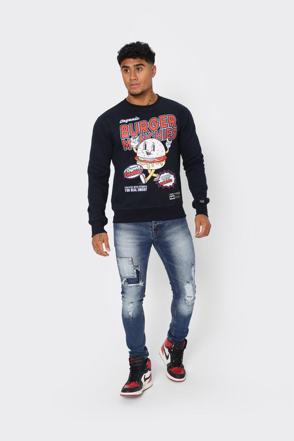 Navy "Burger Munchies" Graphic Sweatshirt - London Attitude