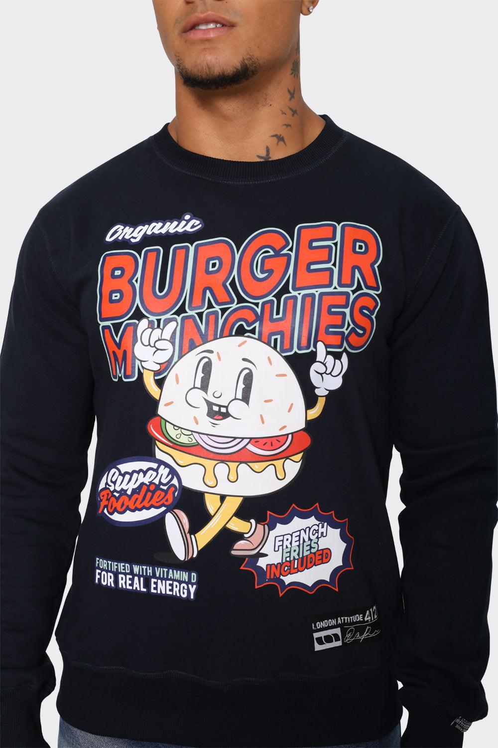 Navy "Burger Munchies" Graphic Sweatshirt - London Attitude