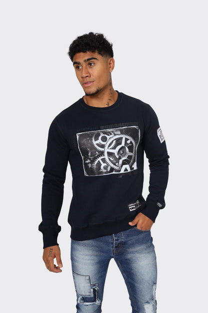 Navy Industrial-Inspired Graphic Sweatshirt - London Attitude