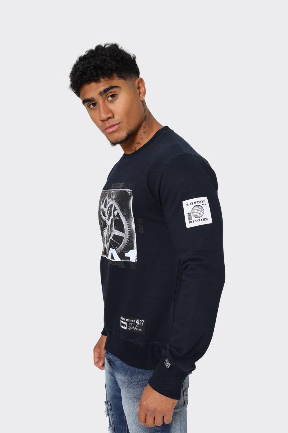 Navy Industrial-Inspired Graphic Sweatshirt - London Attitude