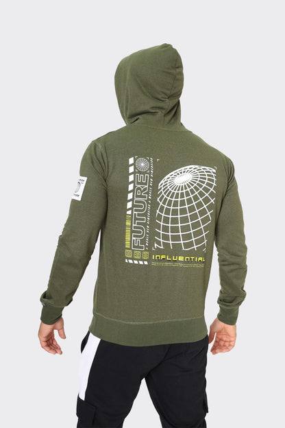 Hoodie with Futuristic Graphic and Globe Back Print - London Attitude