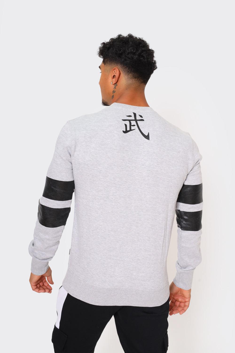 Sweatshirt with Red Graphic Print and Black Sleeve Patches Grey - London Attitude