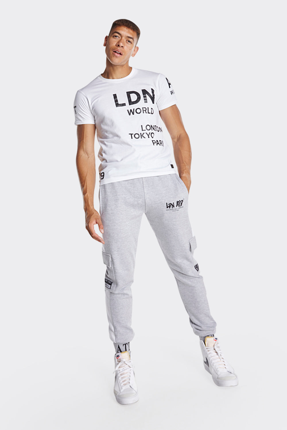 LDN World Wide Men's T-Shirt - White with Bold Black Print