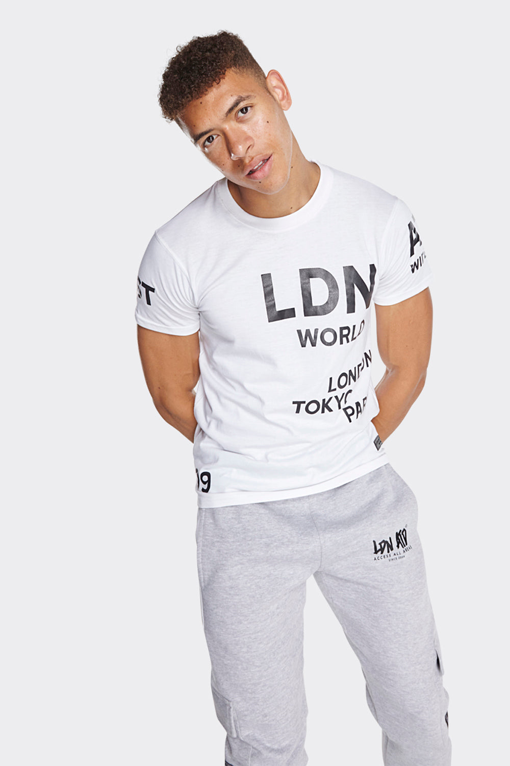 LDN World Wide Men's T-Shirt - White with Bold Black Print