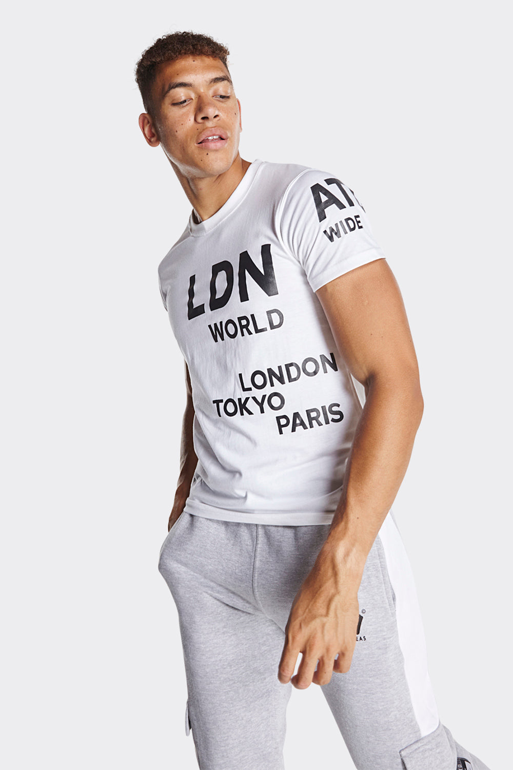 LDN World Wide Men's T-Shirt - White with Bold Black Print