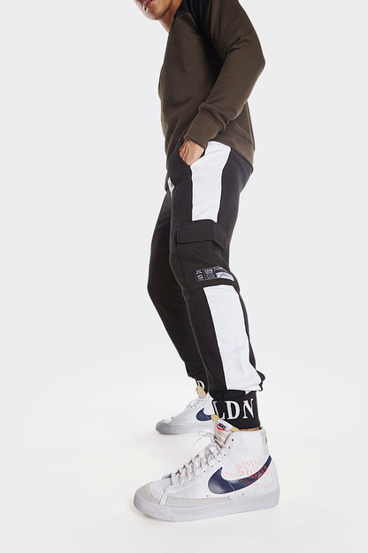 Men's Black and White Stripe Cargo Joggers with LDN ATD Cuffs