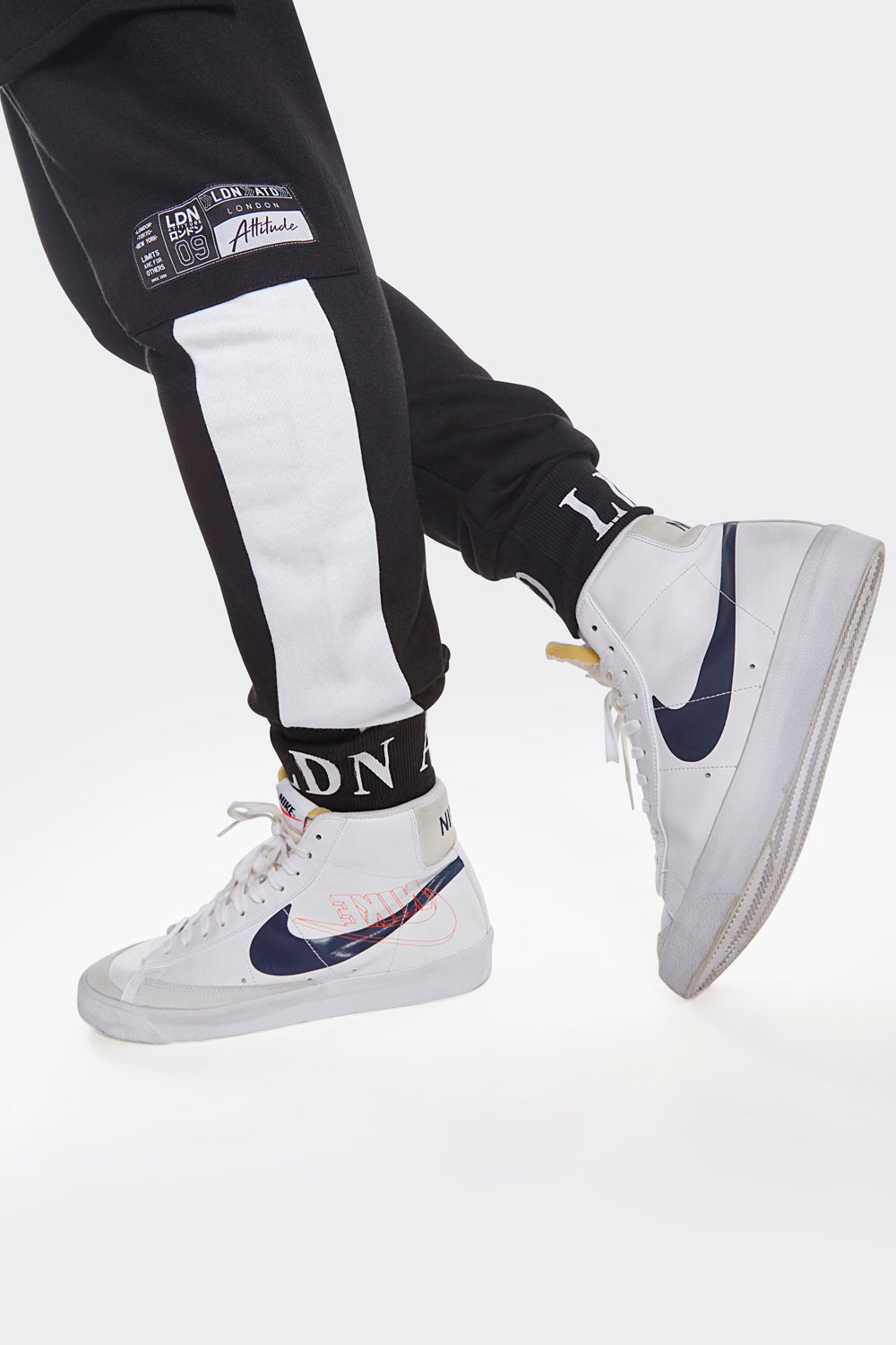 Men's Black and White Stripe Cargo Joggers with LDN ATD Cuffs