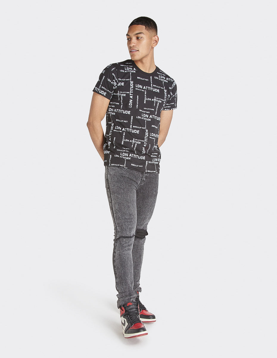 LDN Attitude All-Over Print Men's T-Shirt  in Black