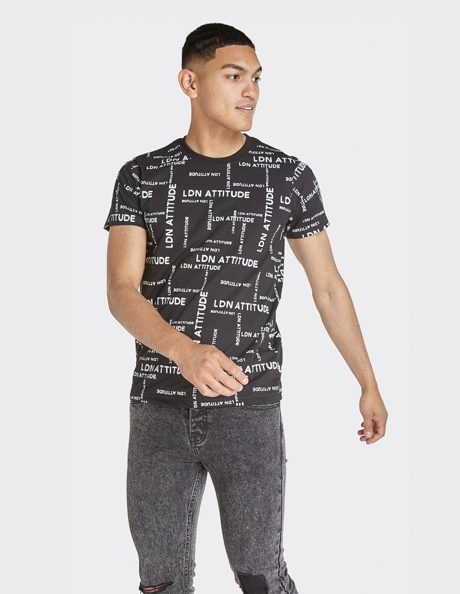 LDN Attitude All-Over Print Men's T-Shirt  in Black