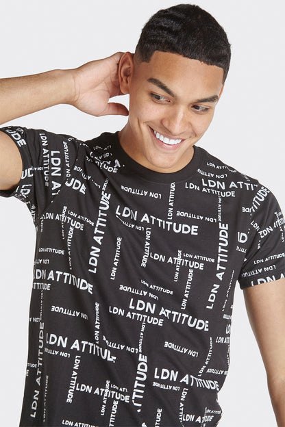 LDN Attitude All-Over Print Men's T-Shirt  in Black