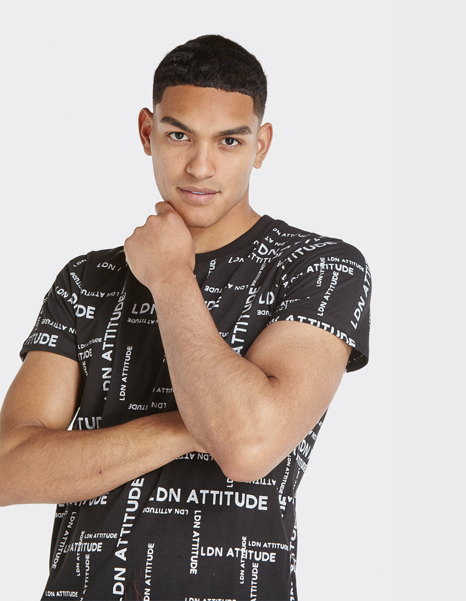 LDN Attitude All-Over Print Men's T-Shirt  in Black