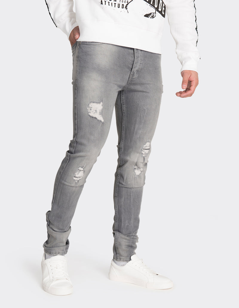 Grey skinny fit distressed jeans – London Attitude
